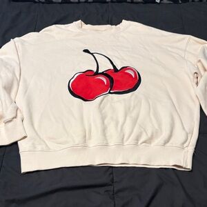Kirsh Cream Sweatshirt with Red Cherry Design, authentic